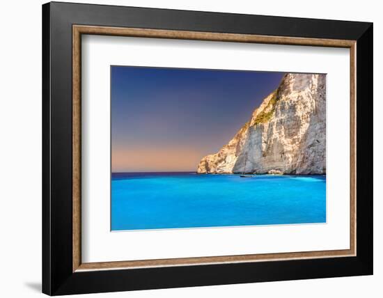 Boat Anchored on Navagio Beach (Also known as Shipwreck Beach), Zakynthos Island, Greece.Side View-iancucristi-Framed Photographic Print