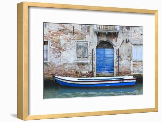 Boat And Blue Door. Venice. Venezia Province. Veneto. Italy-Oscar Dominguez-Framed Photographic Print