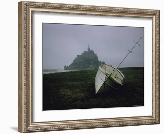 Boat and Mont St. Michel, Islet in Northwestern France, in the Gulf of Saint Malo-Walter Sanders-Framed Photographic Print