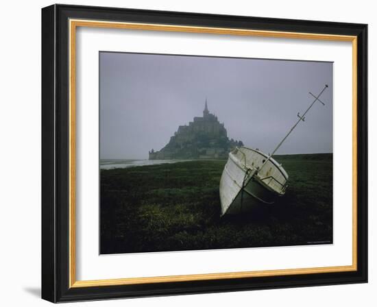 Boat and Mont St. Michel, Islet in Northwestern France, in the Gulf of Saint Malo-Walter Sanders-Framed Photographic Print