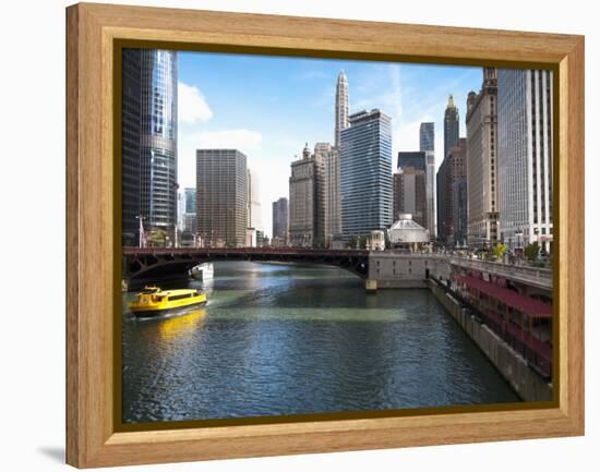 Boat and River, Chicago River, Chicago, Illinois, Usa-Alan Klehr-Framed Premier Image Canvas