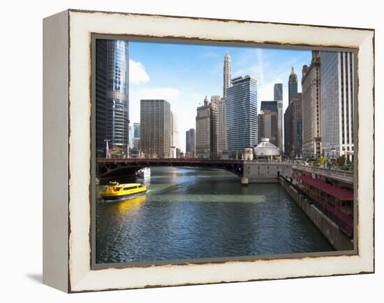 Boat and River, Chicago River, Chicago, Illinois, Usa-Alan Klehr-Framed Premier Image Canvas