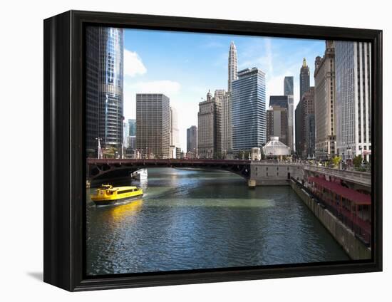 Boat and River, Chicago River, Chicago, Illinois, Usa-Alan Klehr-Framed Premier Image Canvas
