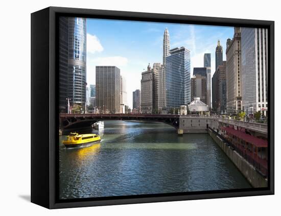 Boat and River, Chicago River, Chicago, Illinois, Usa-Alan Klehr-Framed Premier Image Canvas