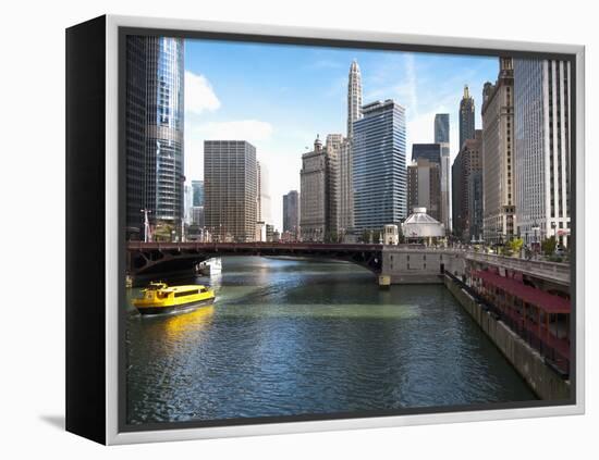 Boat and River, Chicago River, Chicago, Illinois, Usa-Alan Klehr-Framed Premier Image Canvas