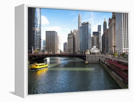 Boat and River, Chicago River, Chicago, Illinois, Usa-Alan Klehr-Framed Premier Image Canvas