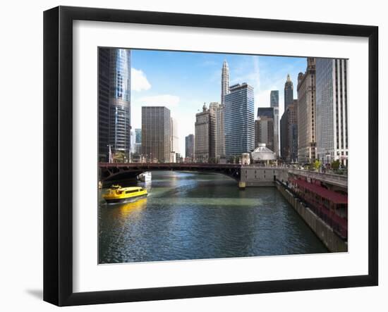 Boat and River, Chicago River, Chicago, Illinois, Usa-Alan Klehr-Framed Photographic Print