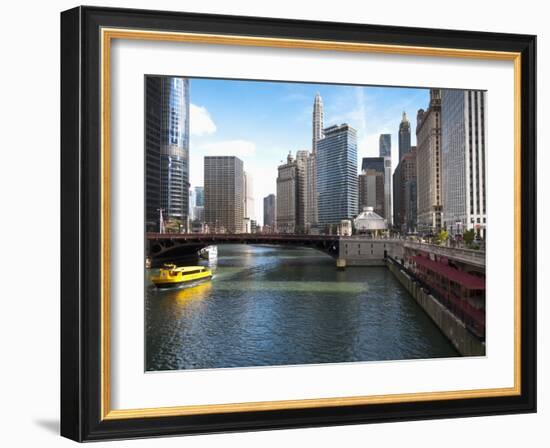 Boat and River, Chicago River, Chicago, Illinois, Usa-Alan Klehr-Framed Photographic Print