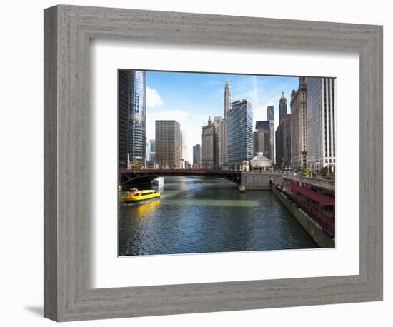 Boat and River, Chicago River, Chicago, Illinois, Usa-Alan Klehr-Framed Photographic Print