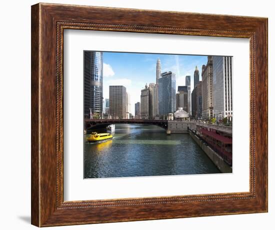 Boat and River, Chicago River, Chicago, Illinois, Usa-Alan Klehr-Framed Photographic Print