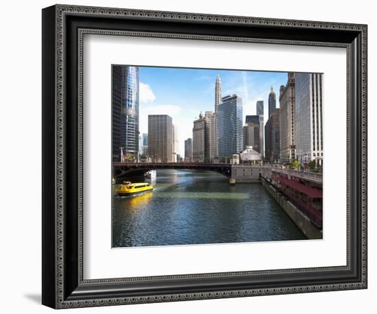 Boat and River, Chicago River, Chicago, Illinois, Usa-Alan Klehr-Framed Photographic Print