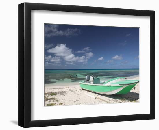 Boat and Turquoise Water on Pillory Beach, Turks and Caicos, Caribbean-Walter Bibikow-Framed Photographic Print