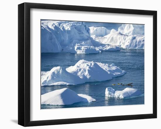 Boat at Ilulissat Icefjord, UNESCO, Ilulissat Kangerlua at Disko Bay. Greenland-Martin Zwick-Framed Photographic Print