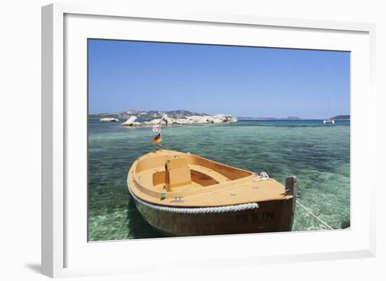 Boat at the Beach, Palau, Sardinia, Italy, Mediterranean, Europe-Markus Lange-Framed Photographic Print