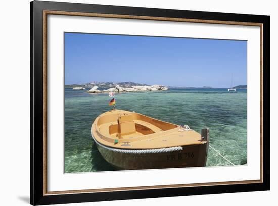 Boat at the Beach, Palau, Sardinia, Italy, Mediterranean, Europe-Markus Lange-Framed Photographic Print