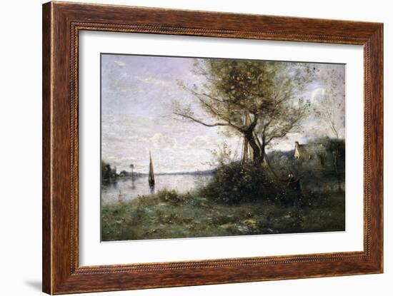 Boat at the Edge of the Island-Jean-Baptiste-Camille Corot-Framed Giclee Print