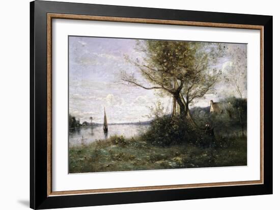 Boat at the Edge of the Island-Jean-Baptiste-Camille Corot-Framed Giclee Print