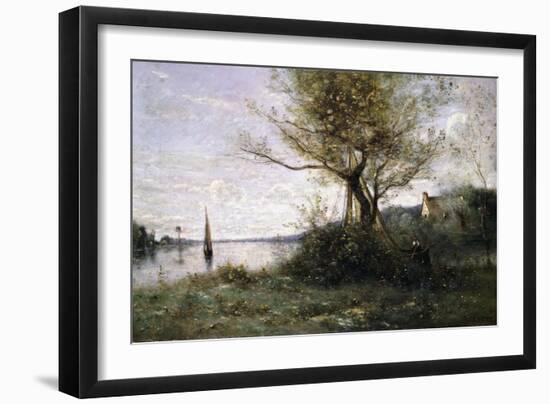 Boat at the Edge of the Island-Jean-Baptiste-Camille Corot-Framed Giclee Print