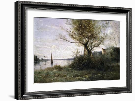 Boat at the Edge of the Island-Jean-Baptiste-Camille Corot-Framed Giclee Print