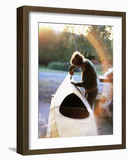 Boat Builder Working on a Stich and Glue Kayak, Washington State, USA-Aaron McCoy-Framed Photographic Print