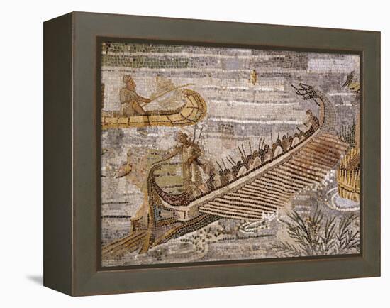 Boat Carrying Soldiers Down the River Nile, Mosaic Pavement, c. 80 BC Roman, Praenesta, Italy-null-Framed Premier Image Canvas