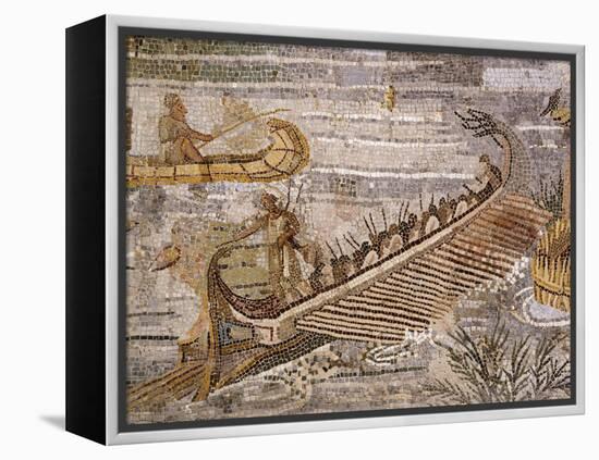 Boat Carrying Soldiers Down the River Nile, Mosaic Pavement, c. 80 BC Roman, Praenesta, Italy-null-Framed Premier Image Canvas