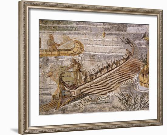 Boat Carrying Soldiers Down the River Nile, Mosaic Pavement, c. 80 BC Roman, Praenesta, Italy-null-Framed Photographic Print