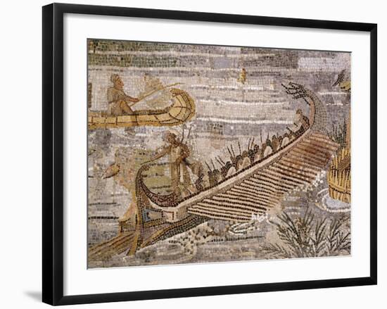 Boat Carrying Soldiers Down the River Nile, Mosaic Pavement, c. 80 BC Roman, Praenesta, Italy-null-Framed Photographic Print