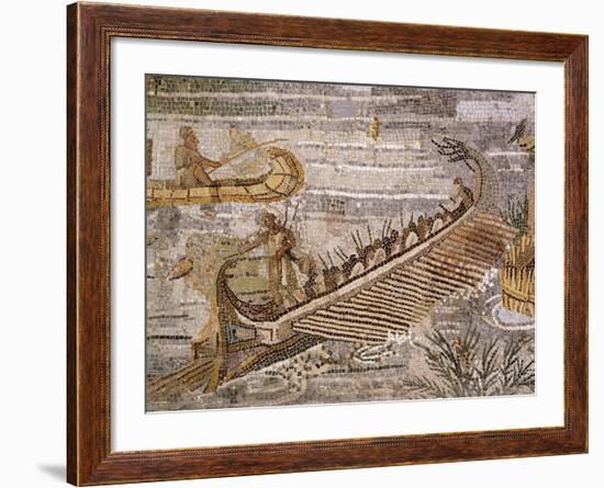 Boat Carrying Soldiers Down the River Nile, Mosaic Pavement, c. 80 BC Roman, Praenesta, Italy-null-Framed Photographic Print