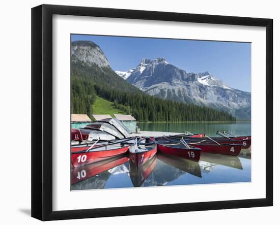 Boat Dock and Canoes for Rent on Emerald Lake, Yoho National Park,British Columbia-Howard Newcomb-Framed Photographic Print