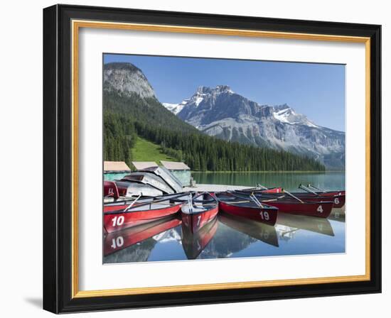 Boat Dock and Canoes for Rent on Emerald Lake, Yoho National Park,British Columbia-Howard Newcomb-Framed Photographic Print