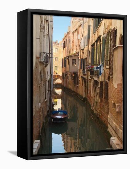 Boat Docked on a Side canal, Venice, Italy-Janis Miglavs-Framed Premier Image Canvas