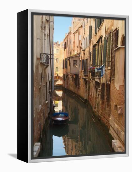 Boat Docked on a Side canal, Venice, Italy-Janis Miglavs-Framed Premier Image Canvas