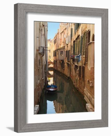 Boat Docked on a Side canal, Venice, Italy-Janis Miglavs-Framed Photographic Print