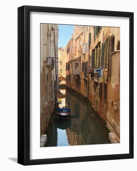 Boat Docked on a Side canal, Venice, Italy-Janis Miglavs-Framed Photographic Print