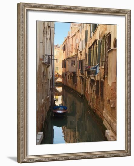 Boat Docked on a Side canal, Venice, Italy-Janis Miglavs-Framed Photographic Print