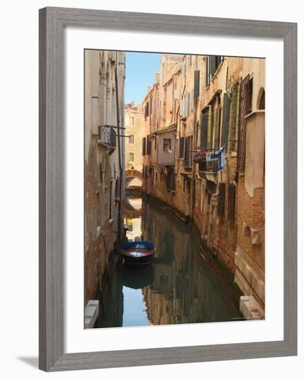 Boat Docked on a Side canal, Venice, Italy-Janis Miglavs-Framed Photographic Print