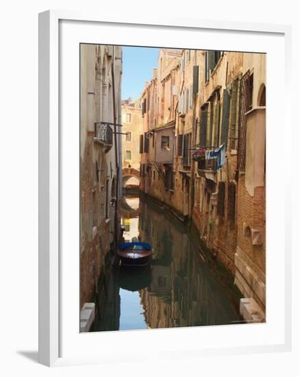 Boat Docked on a Side canal, Venice, Italy-Janis Miglavs-Framed Photographic Print