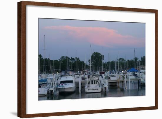 Boat docks at sunset, Indiana Dunes, Indiana, USA-Anna Miller-Framed Photographic Print