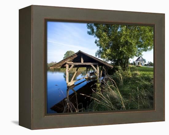 Boat Garage in the Schwaigfurt Pond Bad Schussenried, Baden-WŸrttemberg, Germany-Markus Leser-Framed Premier Image Canvas