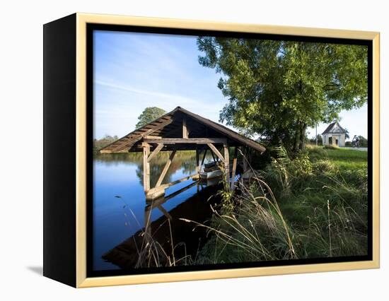 Boat Garage in the Schwaigfurt Pond Bad Schussenried, Baden-WŸrttemberg, Germany-Markus Leser-Framed Premier Image Canvas