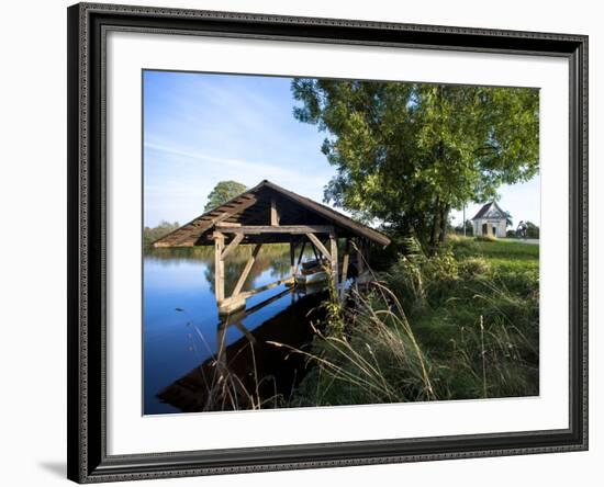 Boat Garage in the Schwaigfurt Pond Bad Schussenried, Baden-WŸrttemberg, Germany-Markus Leser-Framed Photographic Print