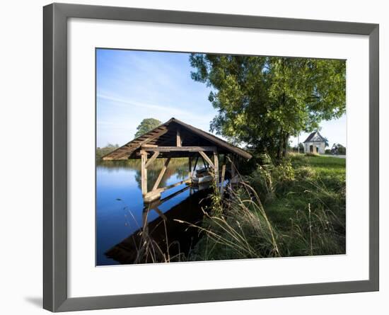 Boat Garage in the Schwaigfurt Pond Bad Schussenried, Baden-WŸrttemberg, Germany-Markus Leser-Framed Photographic Print