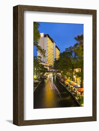 Boat Goes by on the Riverwalk in Downtown San Antonio, Texas, Usa-Chuck Haney-Framed Photographic Print