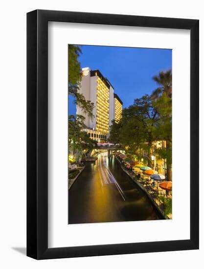 Boat Goes by on the Riverwalk in Downtown San Antonio, Texas, Usa-Chuck Haney-Framed Photographic Print