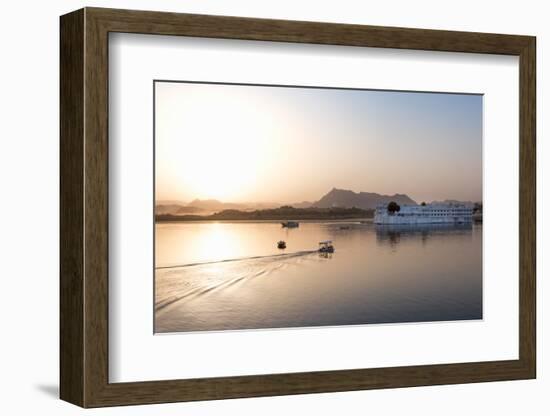 Boat Going Out to Lake Palace Hotel at Dusk, India-Martin Child-Framed Photographic Print