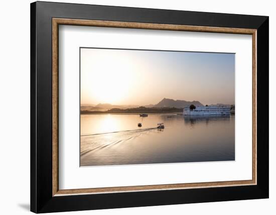 Boat Going Out to Lake Palace Hotel at Dusk, India-Martin Child-Framed Photographic Print