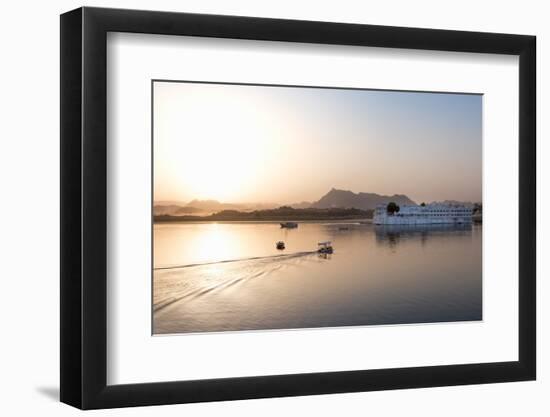 Boat Going Out to Lake Palace Hotel at Dusk, India-Martin Child-Framed Photographic Print