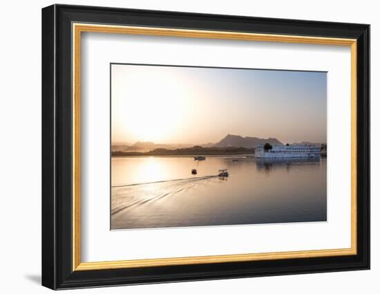 Boat Going Out to Lake Palace Hotel at Dusk, India-Martin Child-Framed Photographic Print