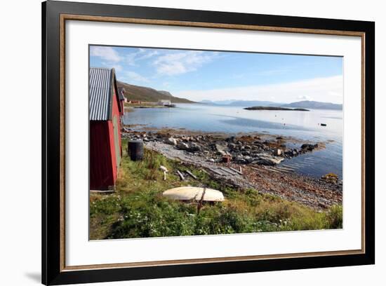 Boat House and Slip. Helgoy, Kvalsund, North Norway, Norway, Scandinavia, Europe-David Lomax-Framed Photographic Print